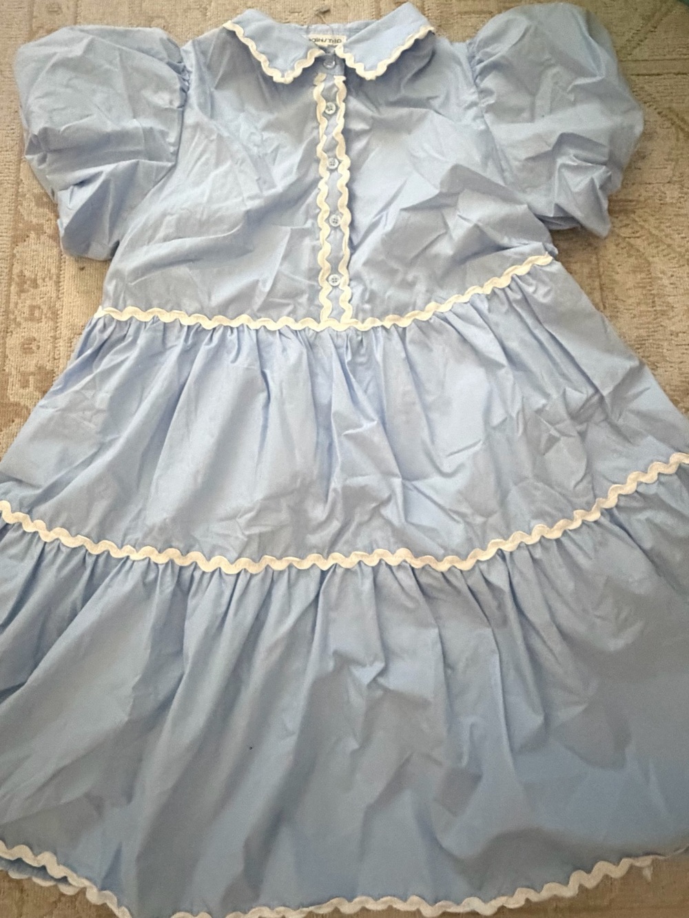 MainStrip Light Blue Ric Rac Trim Puff Sleeve Dress